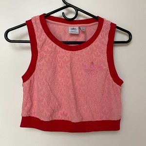 adidas Originals 'adicolor 70s' monogram cropped vest in pink